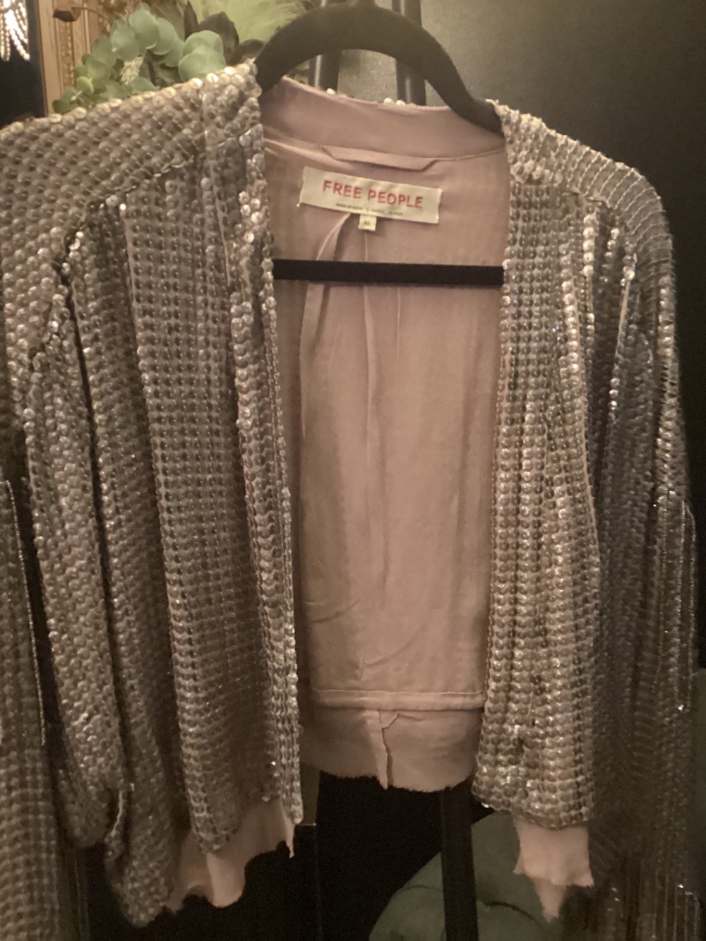 Free People cropped jacket XS silver sequins